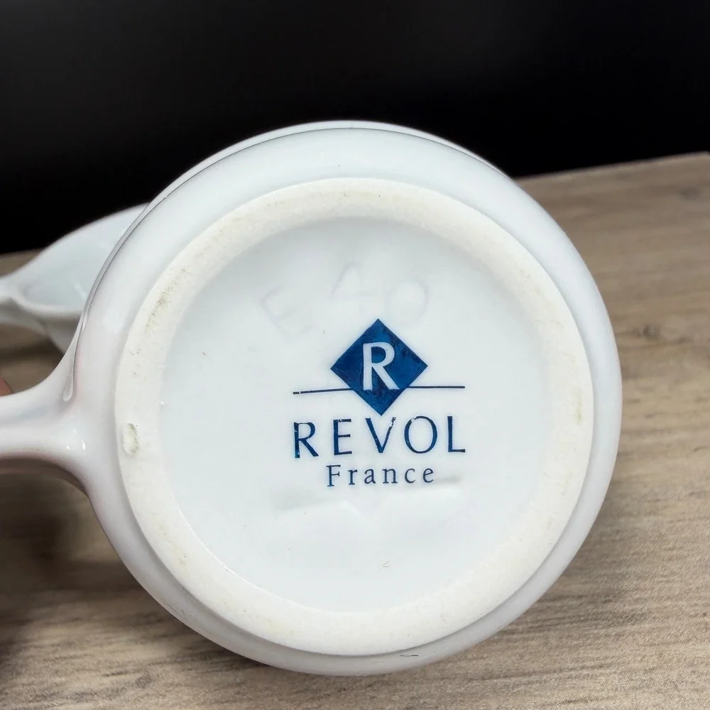 Revol France White Porcelain Single Handle‎ Ramekins Set of 2 Individual Dishes